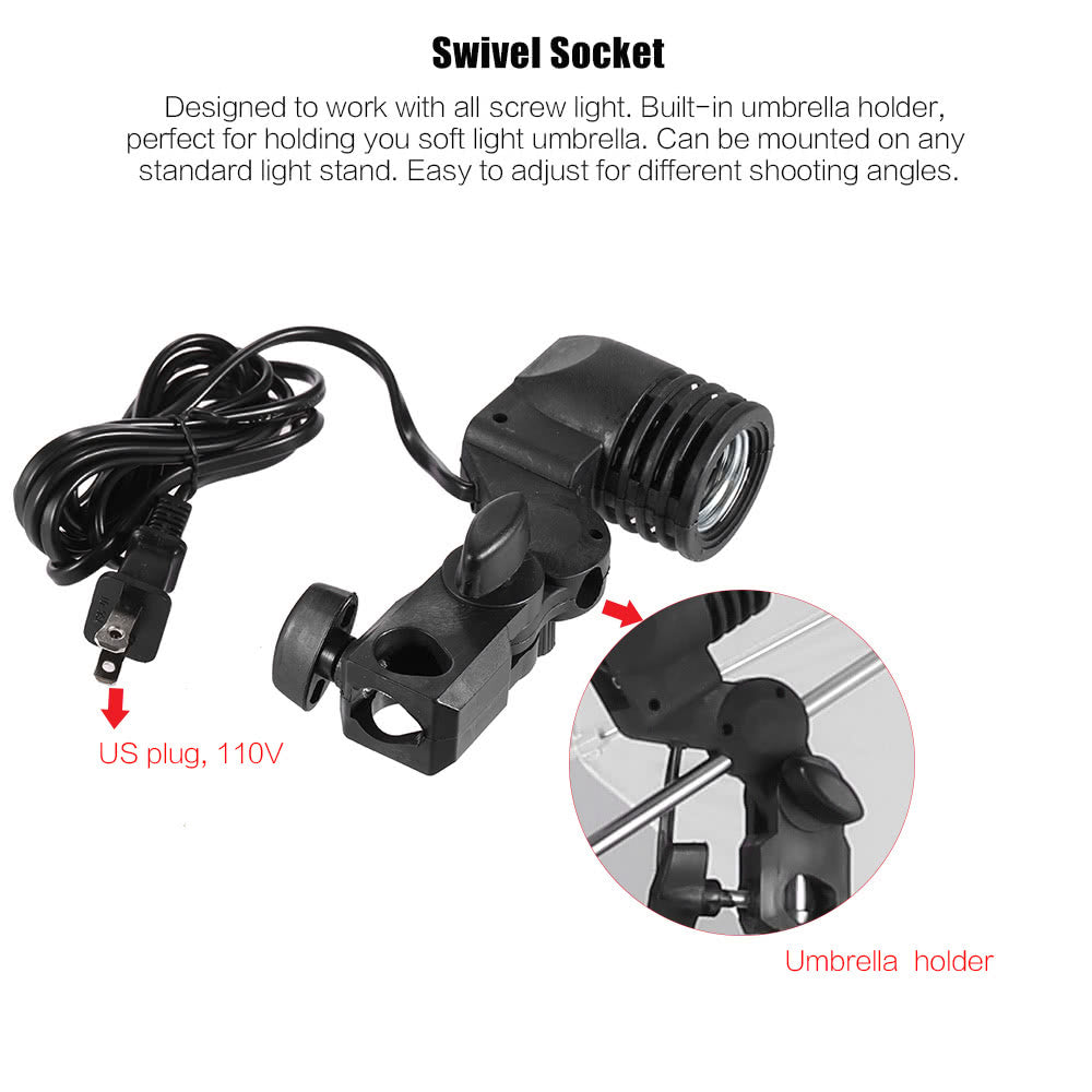 Photo Studio Lighting Kit Set Light Stand White Soft Light Umbrella 45W Light Bulb Swivel Light Socket - US Plug