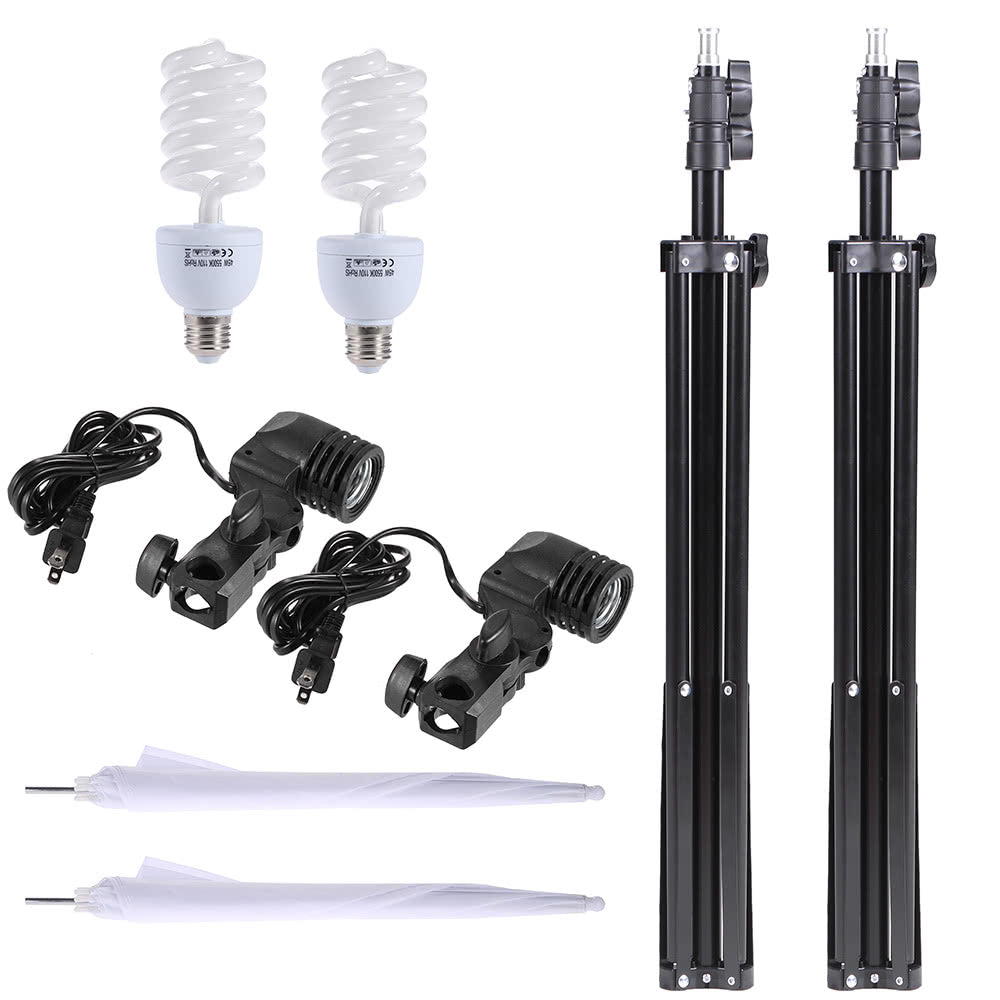 Photo Studio Lighting Kit Set Light Stand White Soft Light Umbrella 45W Light Bulb Swivel Light Socket - US Plug