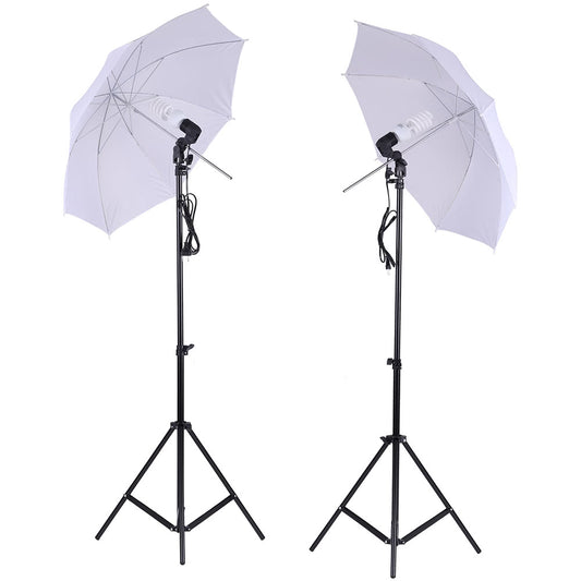 Photo Studio Lighting Kit Set Light Stand White Soft Light Umbrella 45W Light Bulb Swivel Light Socket - EU Plug
