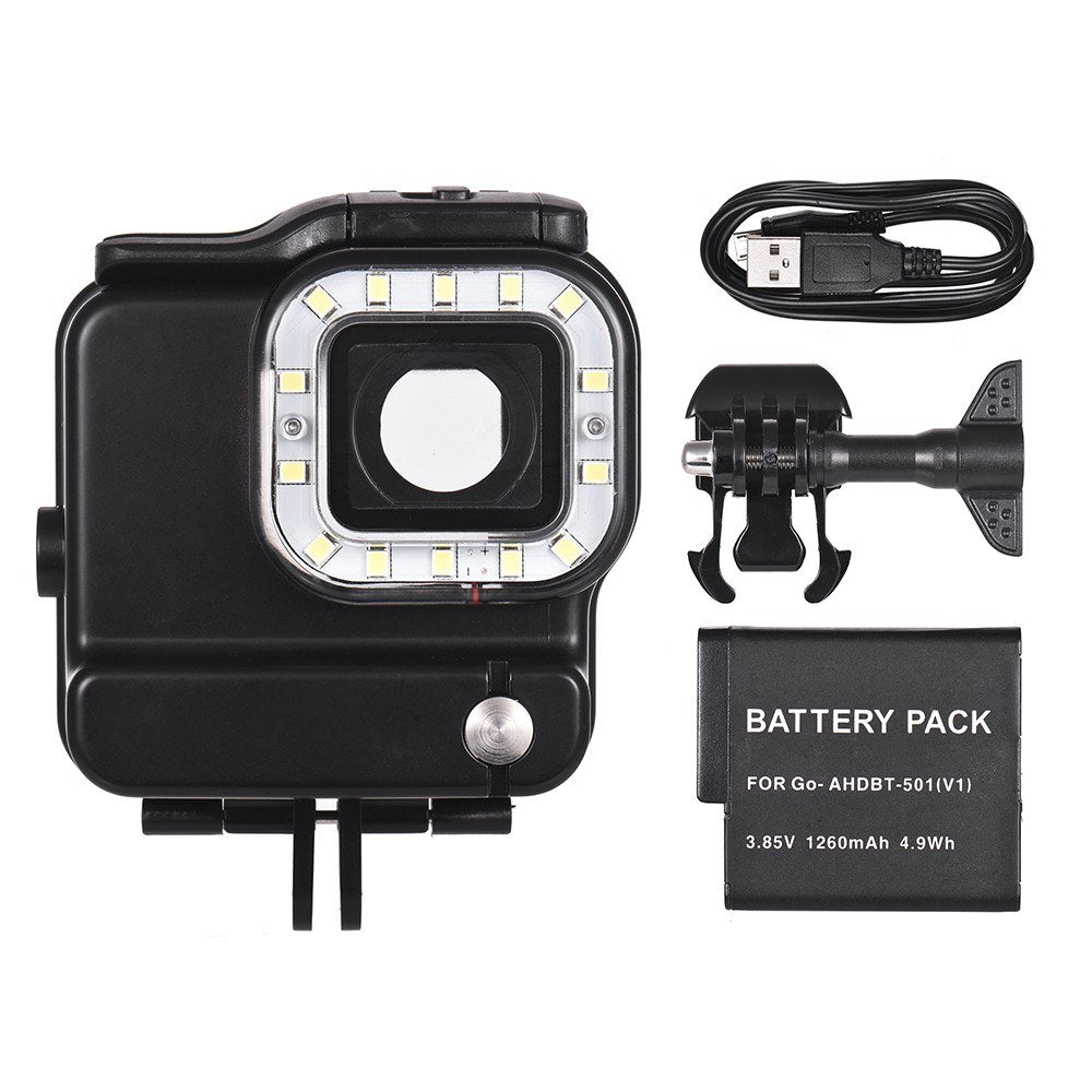 2-in-1 Camera Waterproof Housing + 14-LED Diving Fill-in Light Underwater 30m for GoPro Hero 6 5 Sports Cameras