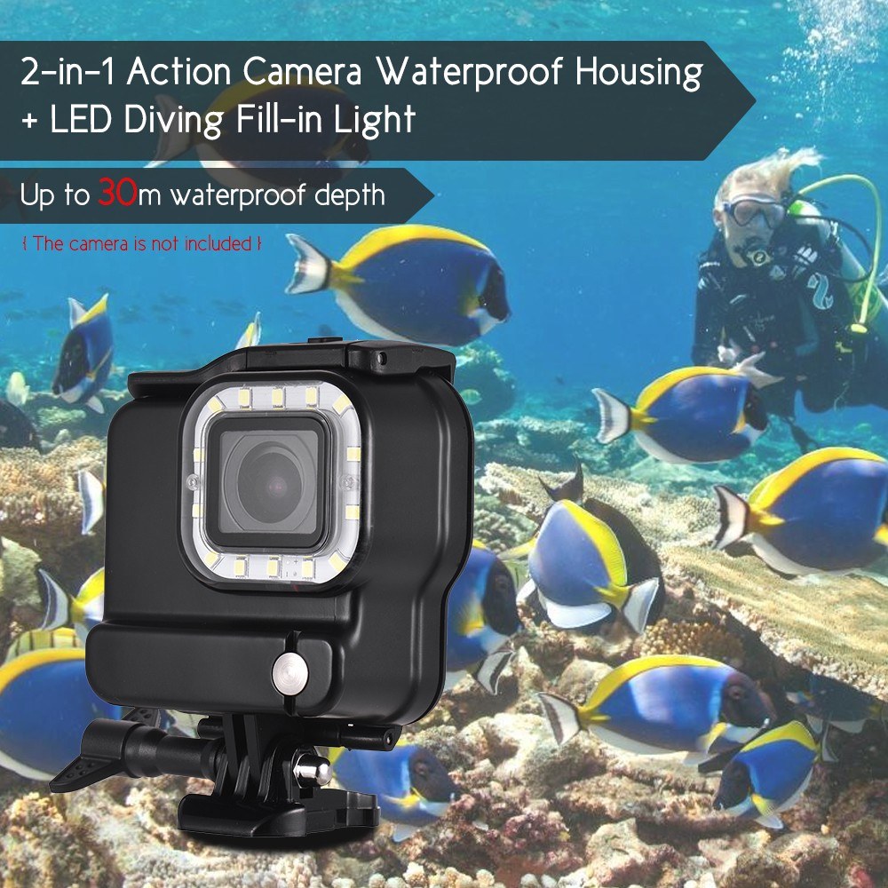 2-in-1 Camera Waterproof Housing + 14-LED Diving Fill-in Light Underwater 30m for GoPro Hero 6 5 Sports Cameras