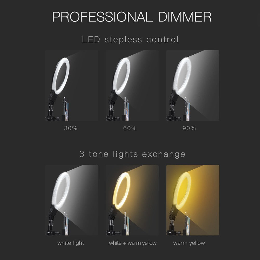 DC 5V 16.7W Fill Light Selfie Camera Lamp USB Powered Adjustable Brightness Dimmable - Black/with Bracket