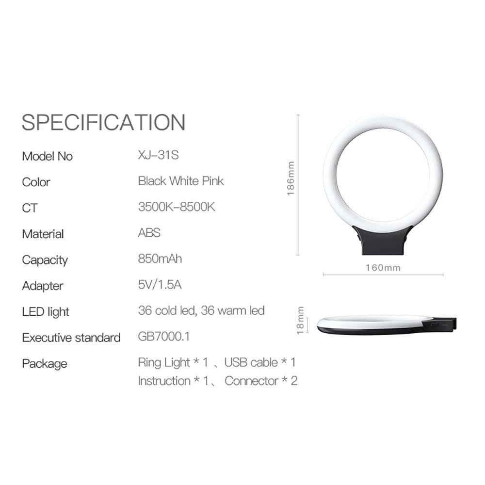 DC 5V 16.7W Fill Light Selfie Camera Lamp USB Powered Adjustable Brightness Dimmable - Black/with Bracket