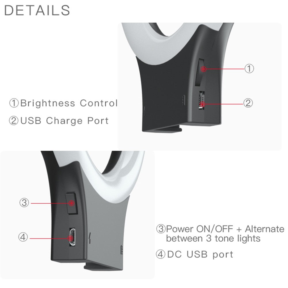DC 5V 16.7W Fill Light Selfie Camera Lamp USB Powered Adjustable Brightness Dimmable - White/with Bracket
