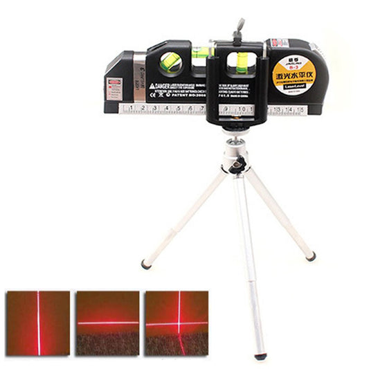 High Precision Multipurpose Laser Level with Horizontal Vertical Cross Line Laser Light Beam and Measuring Tape [With Tripod + Clip]