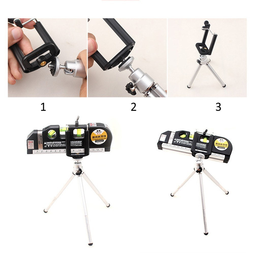 High Precision Multipurpose Laser Level with Horizontal Vertical Cross Line Laser Light Beam and Measuring Tape [With Tripod + Clip]