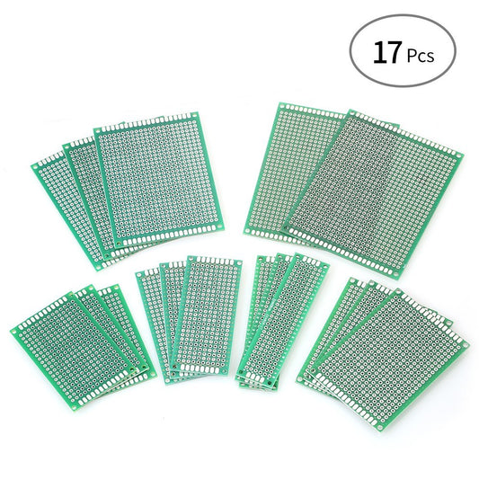 17pcs Double Sided PCB Board Prototype Kit 6 Sizes Universal Printed Circuit Protoboard