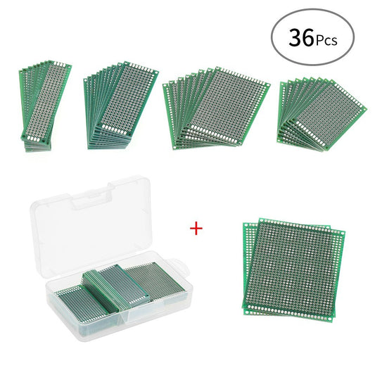 36pcs Double Sided PCB Board Prototype Kit 5 Sizes Universal Printed Circuit Protoboard for DIY Soldering and Electronic Projects