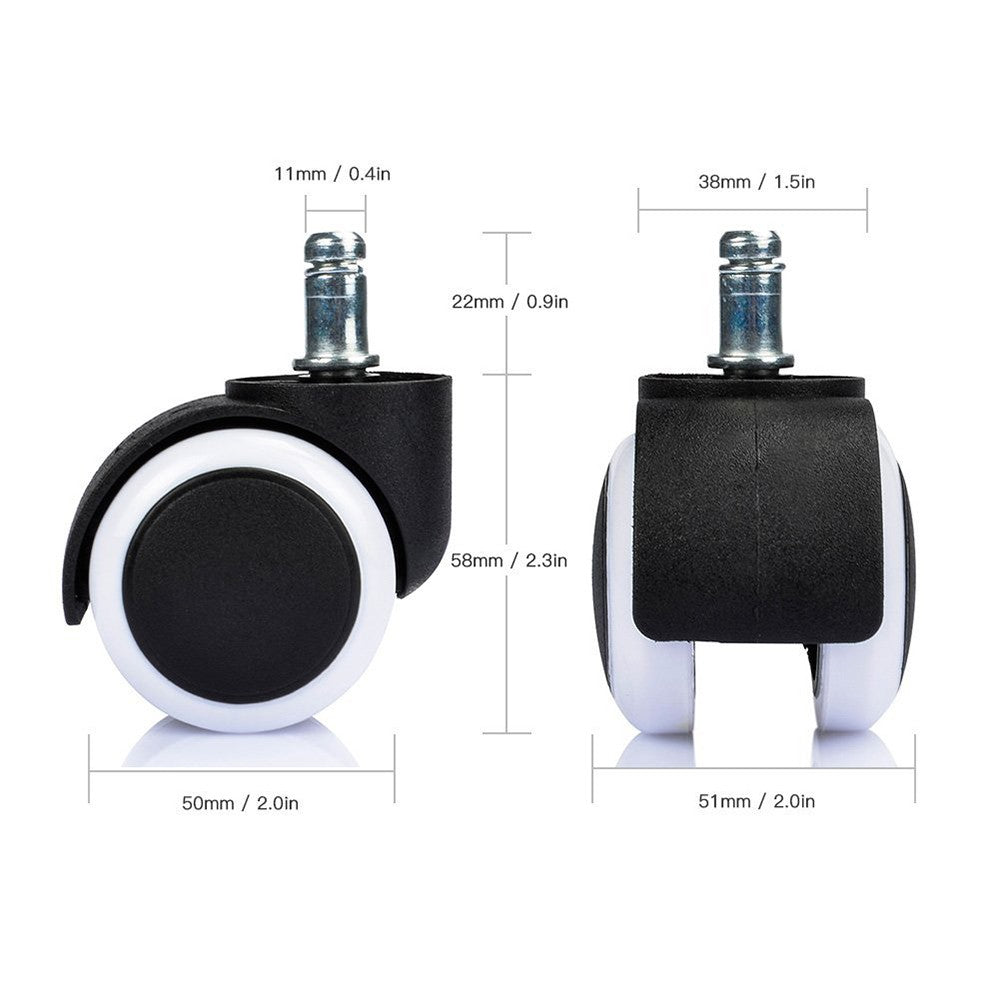 5Pcs Office Chair Roller 2&quot; Swivel Caster Wheels Universal Furniture Casters - White