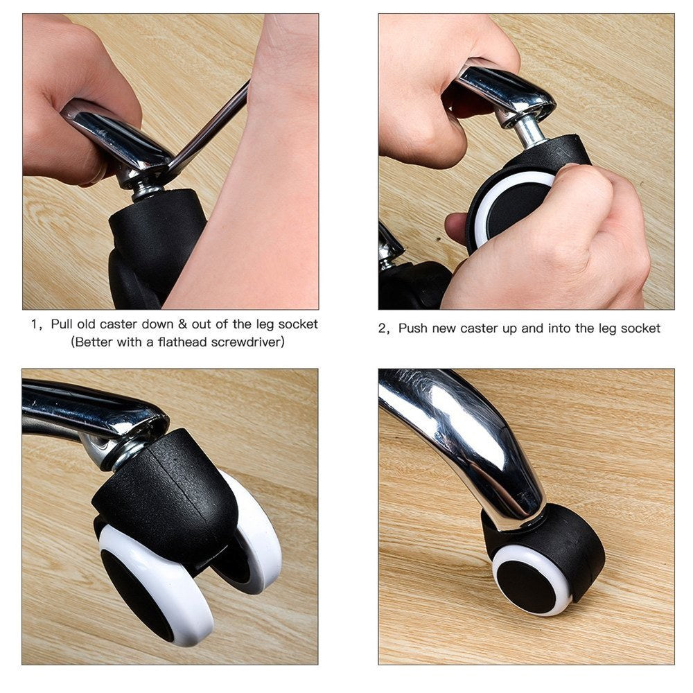5Pcs Office Chair Roller 2&quot; Swivel Caster Wheels Universal Furniture Casters - White