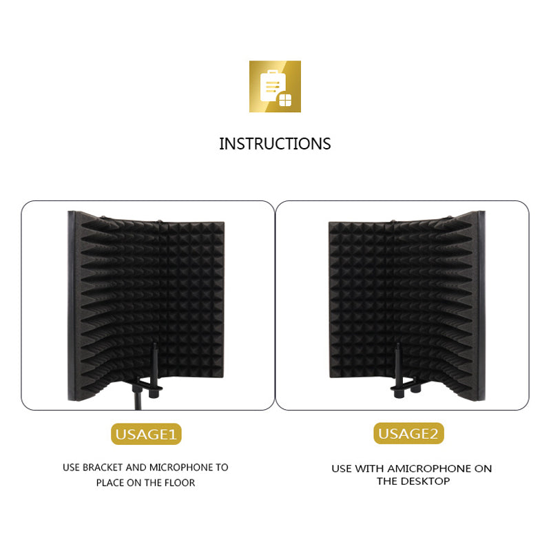 Microphone Wind Screen Board Sound-absorbing Cover Microphone Sound Insulation Screen Sound-proof Plate with Stand - 3 Plates