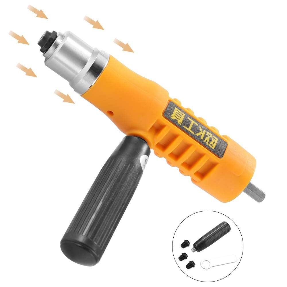 Electric Rivet Nut Machine Riveting Tool Cordless Riveting Drill Adapter Riveter Insert Nut Tools Suitable for 2.4-4.8mm Rivets Interface - Orange
