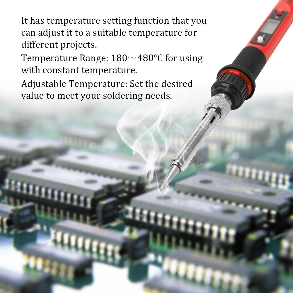 80W Professional LCD Digital Temperature Adjustable Electric Soldering Iron Tool - EU Plug/Red