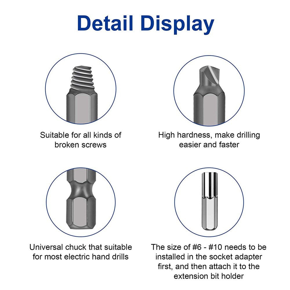 22pcs Werkzeug Damaged Stripped Screw Extractor Set for Broken Screw HSS Broken Bolt Extractor Screw Remover Set with Magnetic Extension Bit Holder Socket Adapter