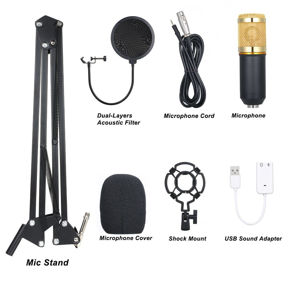 BM800 Suspension Microphone Kit Studio Live Stream Broadcasting Recording Condenser Microphone Set - Blue