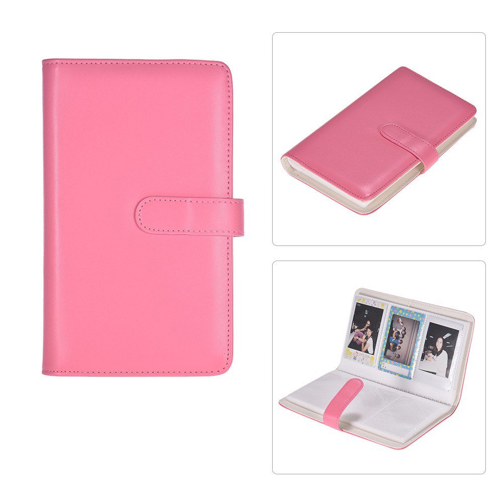80 Pockets Portable Mini Magnetic Closure Photo Album Photo Pictures Book Album - Pink