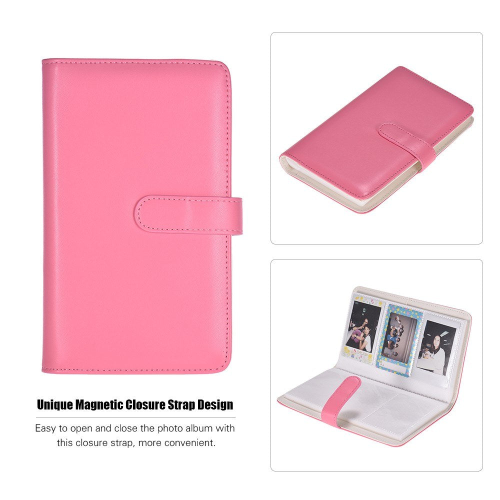 80 Pockets Portable Mini Magnetic Closure Photo Album Photo Pictures Book Album - Pink