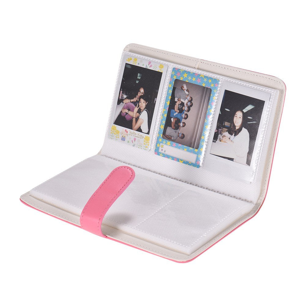 80 Pockets Portable Mini Magnetic Closure Photo Album Photo Pictures Book Album - Pink