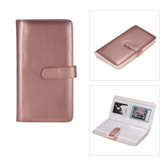 80 Pockets Portable Mini Magnetic Closure Photo Album Photo Pictures Book Album - Rose Gold