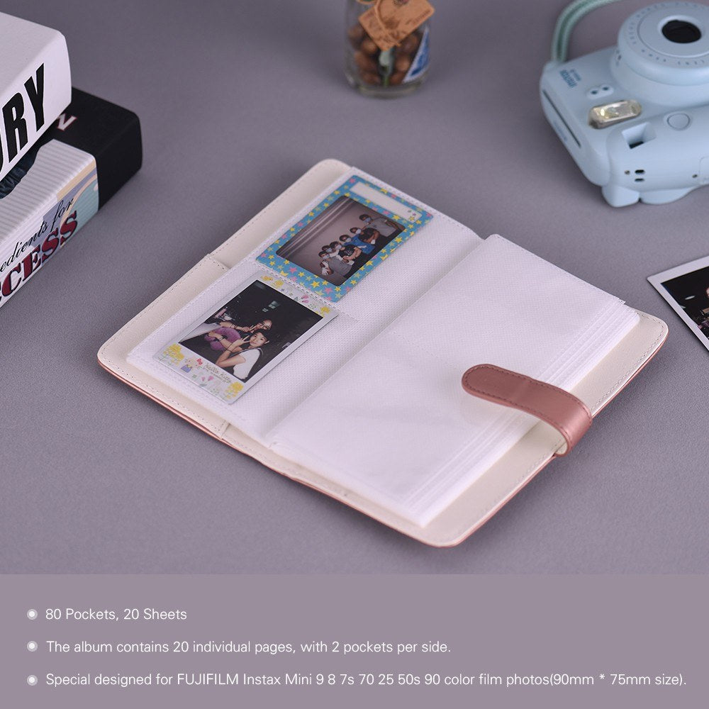 80 Pockets Portable Mini Magnetic Closure Photo Album Photo Pictures Book Album - Rose Gold