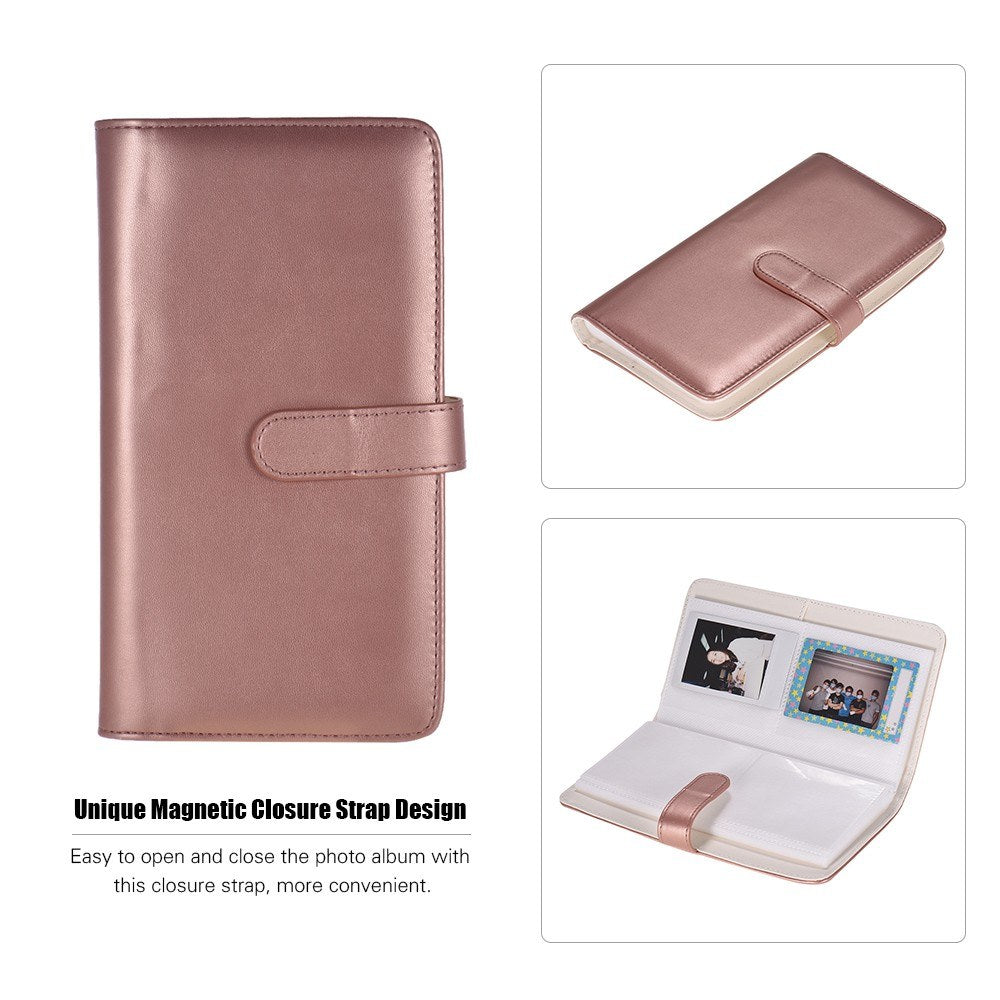 80 Pockets Portable Mini Magnetic Closure Photo Album Photo Pictures Book Album - Rose Gold
