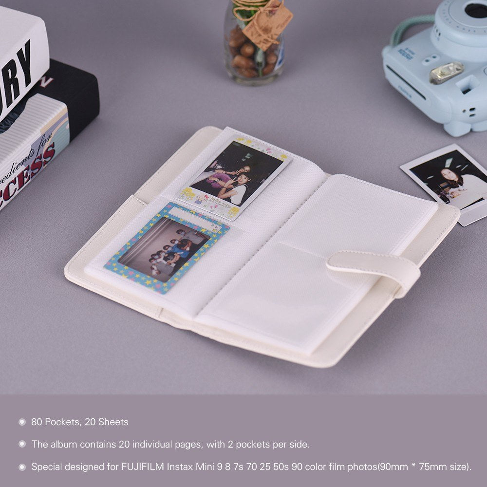 80 Pockets Portable Mini Magnetic Closure Photo Album Photo Pictures Book Album - White