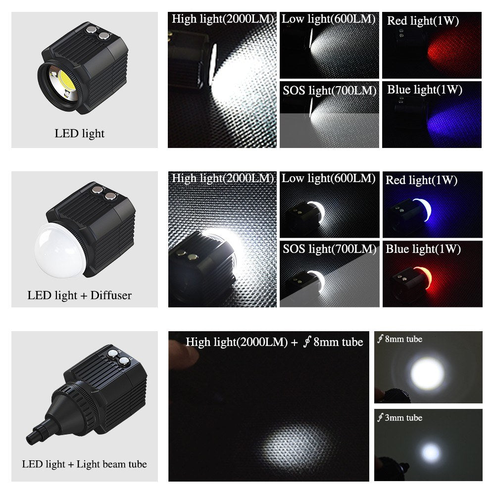 Mini Rechargeable LED Video Light Diving Photography Lamp Underwater 60M Waterproof IPX8 Camping Lighting for DJI Drone/ GoPro/  DSLR Cameras/ Camcorders/ Action Cameras/ Smartphone
