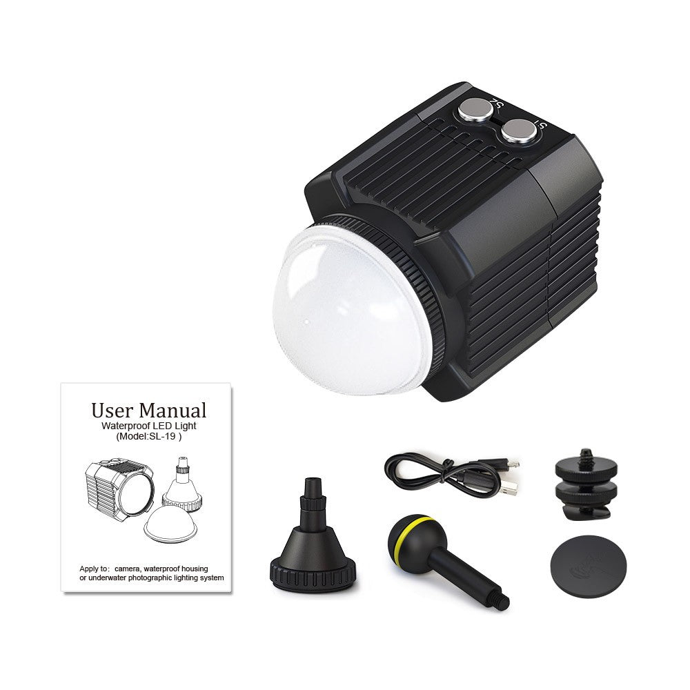 Mini Rechargeable LED Video Light Diving Photography Lamp Underwater 60M Waterproof IPX8 Camping Lighting for DJI Drone/ GoPro/  DSLR Cameras/ Camcorders/ Action Cameras/ Smartphone