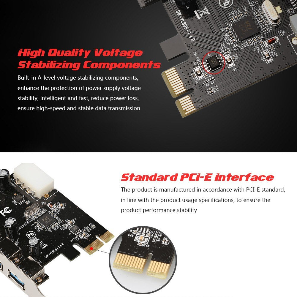 PCI-E to 4 USB3.0 Ports Expansion Card with 4Pin Power Interface PCI Express to USB3.0 Adapter Card Support High Speed 5Gbps Transmission for Desktop PC