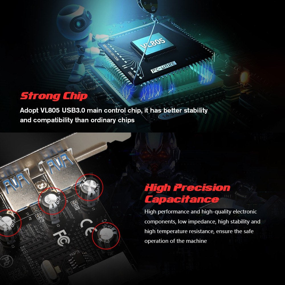 PCI-E to 4 USB3.0 Ports Expansion Card with 4Pin Power Interface PCI Express to USB3.0 Adapter Card Support High Speed 5Gbps Transmission for Desktop PC