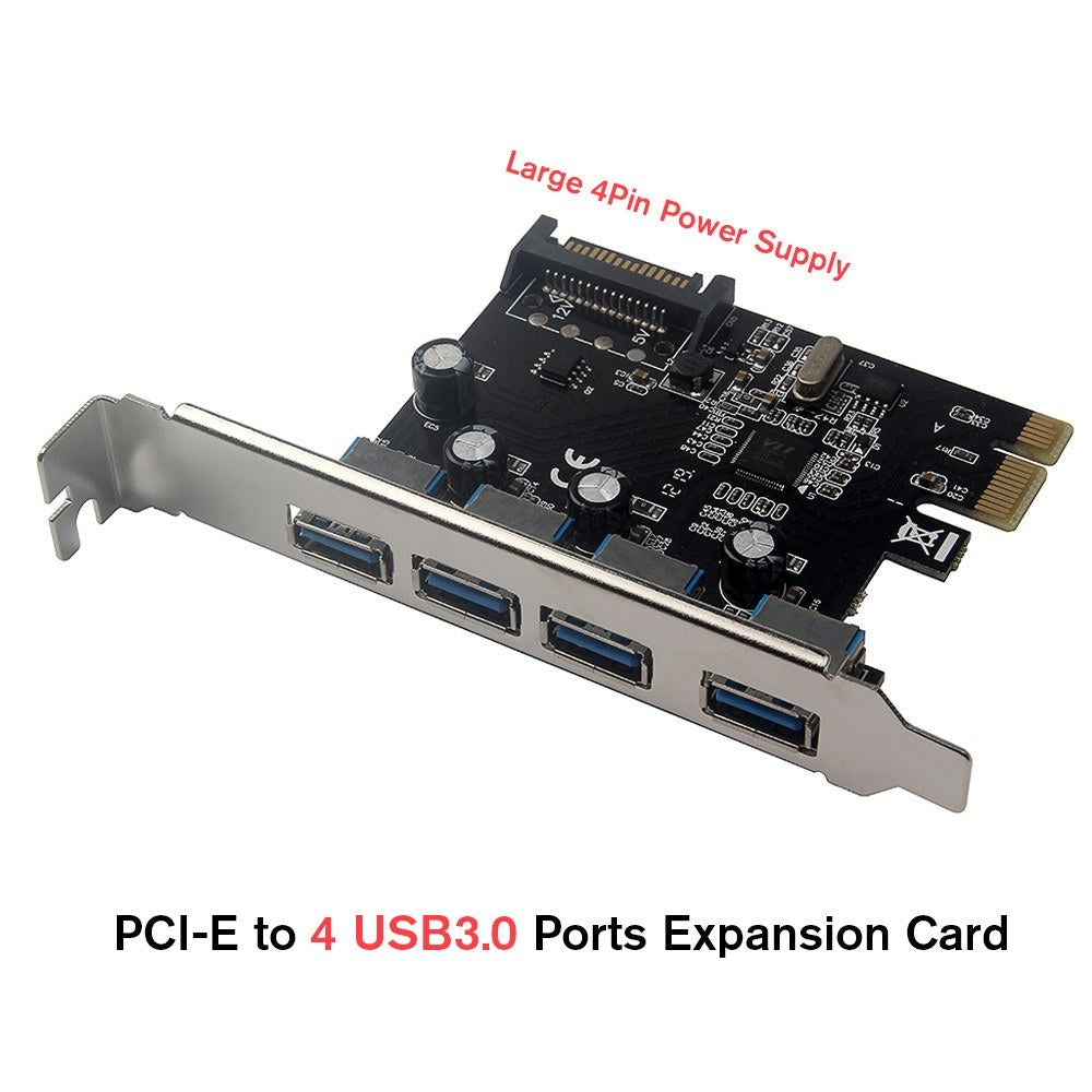 PCI-E to 4 USB3.0 Ports Expansion Card with 4Pin Power Interface PCI Express to USB3.0 Adapter Card Support High Speed 5Gbps Transmission for Desktop PC