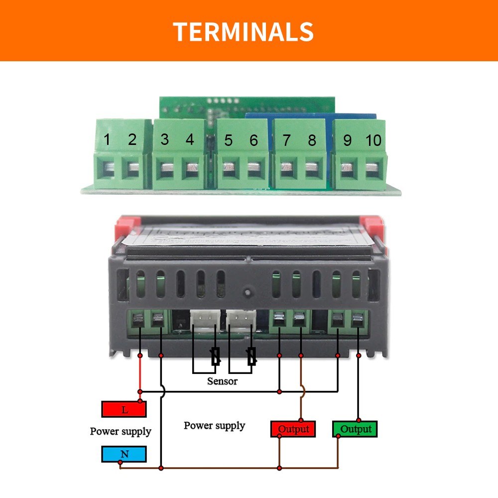 Dual Digital Display Thermostat Temperature Regulator Temperature Controller with Double NTC Probe Heater Sensor Probe Two Relay Output - 24V