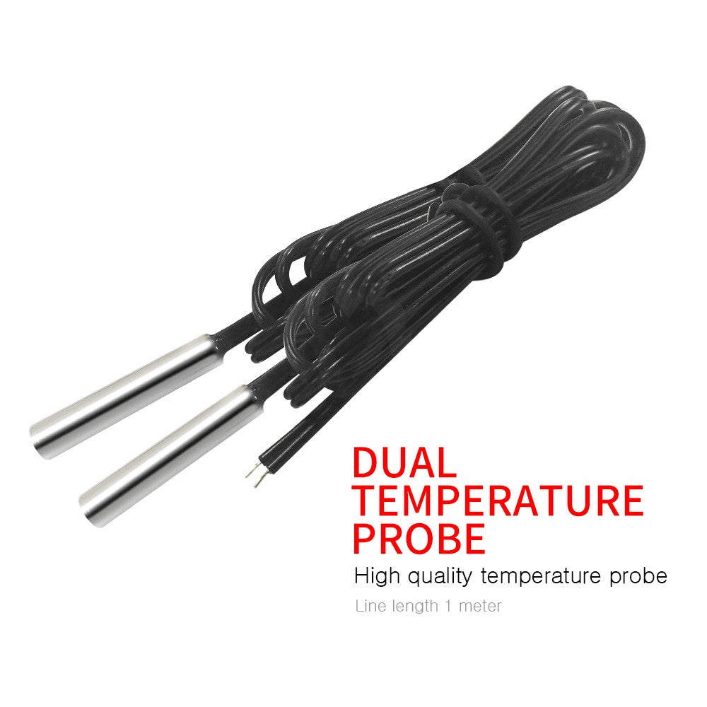 Dual Digital Display Thermostat Temperature Regulator Temperature Controller with Double NTC Probe Heater Sensor Probe Two Relay Output - 12V