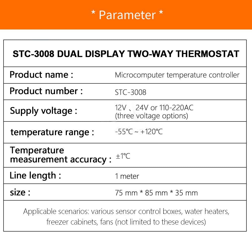 Dual Digital Display Thermostat Temperature Regulator Temperature Controller with Double NTC Probe Heater Sensor Probe Two Relay Output - 110-220V