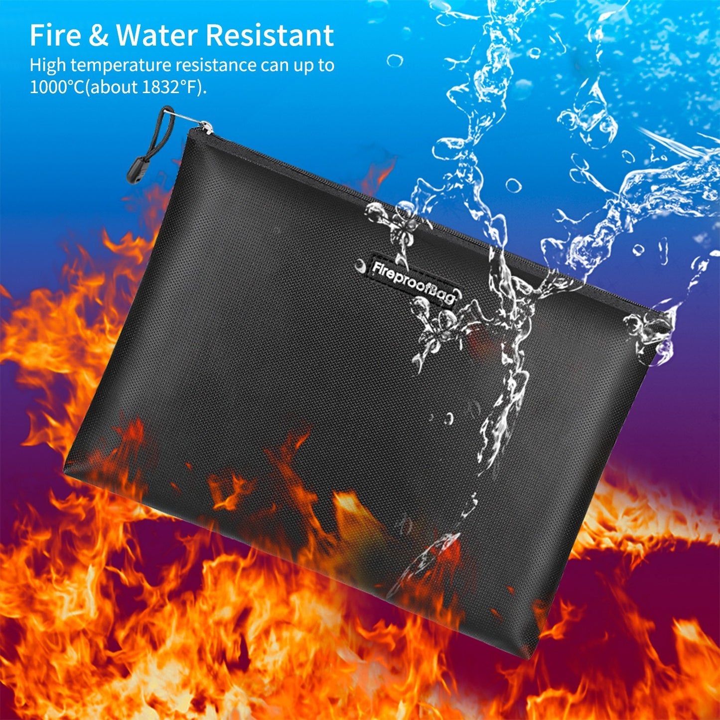 Fireproof Document Bag Silicone Coated Fiberglass Waterproof Money Bag with Zipper Closure Safe Storage Pouch