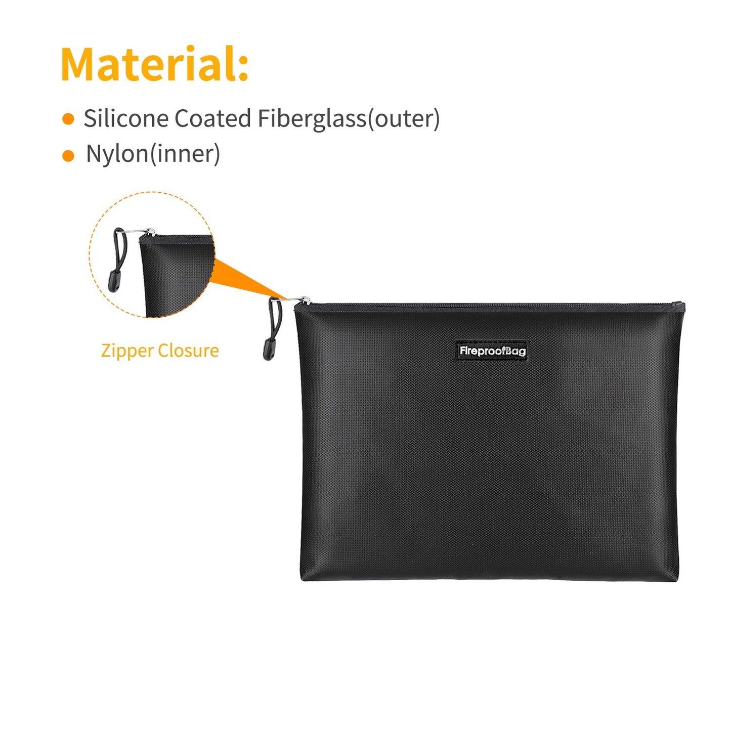 Fireproof Document Bag Silicone Coated Fiberglass Waterproof Money Bag with Zipper Closure Safe Storage Pouch