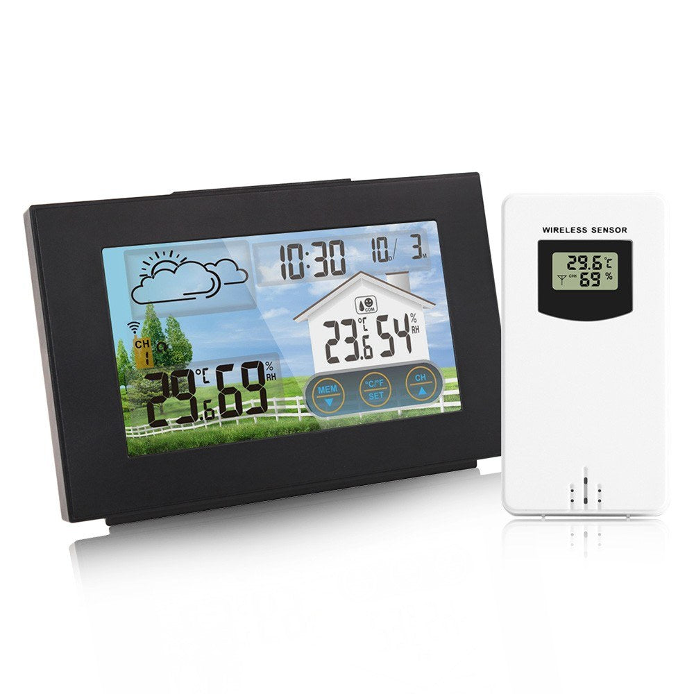 FJ3551A Wireless Weather Station Multifunction Forecaster Indoor Outdoor Thermometer Hygrometer with Sensor Touch Screen Alarm Clock Calendar