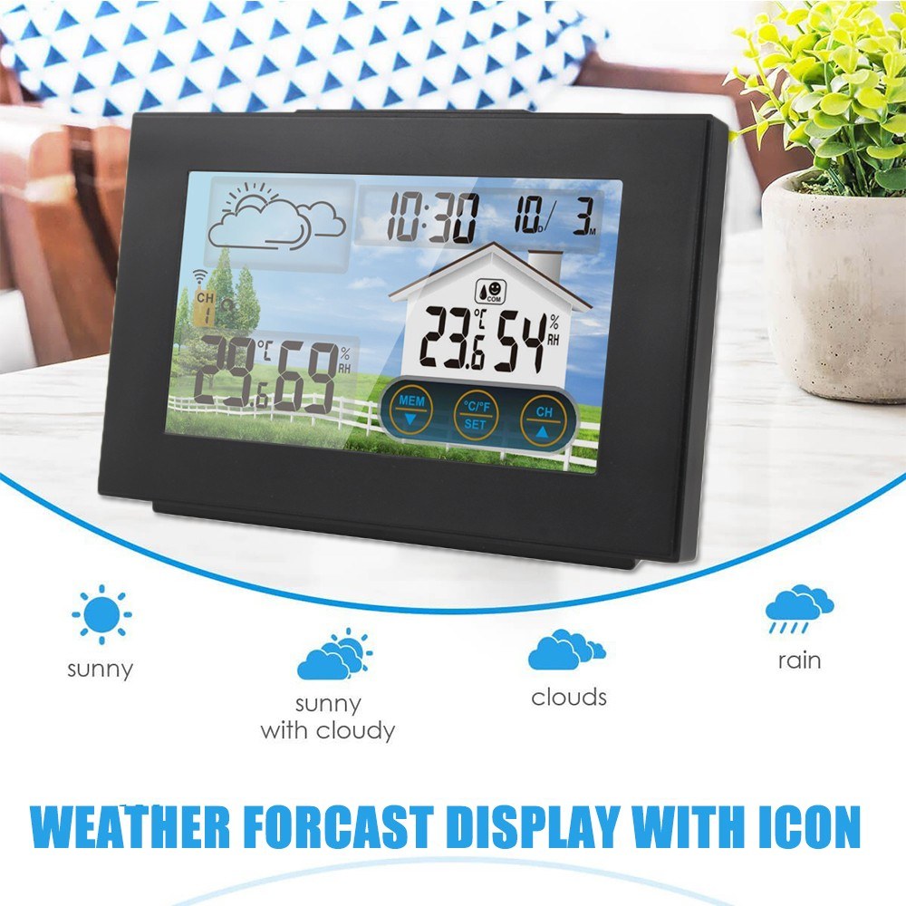 FJ3551A Wireless Weather Station Multifunction Forecaster Indoor Outdoor Thermometer Hygrometer with Sensor Touch Screen Alarm Clock Calendar