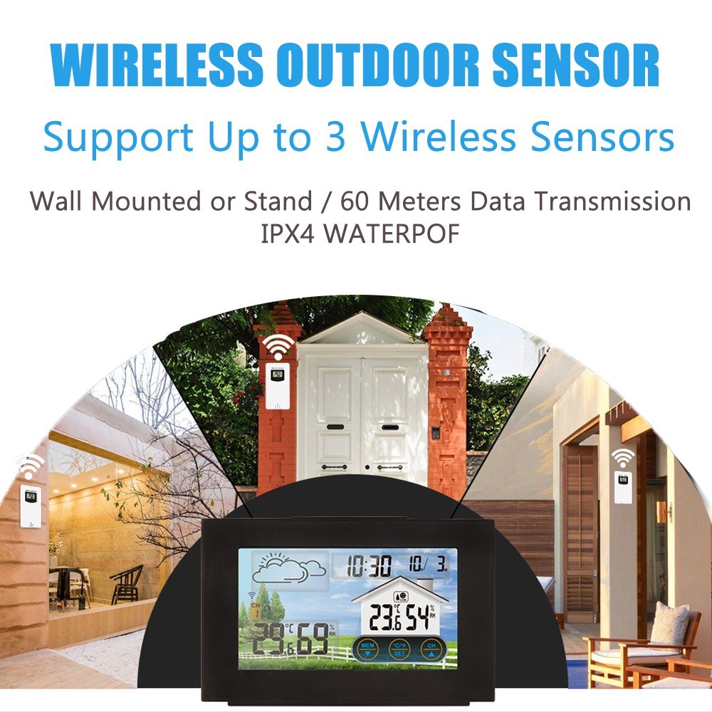 FJ3551A Wireless Weather Station Multifunction Forecaster Indoor Outdoor Thermometer Hygrometer with Sensor Touch Screen Alarm Clock Calendar