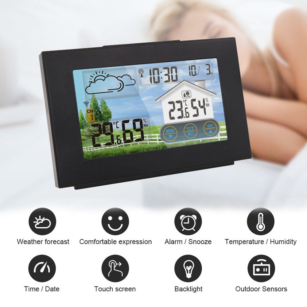 FJ3551A Wireless Weather Station Multifunction Forecaster Indoor Outdoor Thermometer Hygrometer with Sensor Touch Screen Alarm Clock Calendar