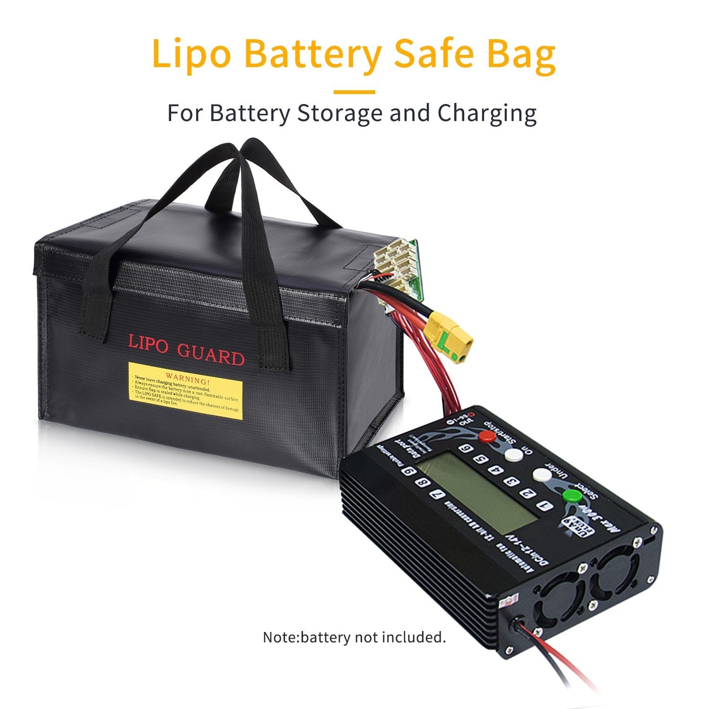 Explosionproof Lipo Battery Safe Bag Guard for Battery Storage and Charging, Size: 260 x 130 x 150mm - Black