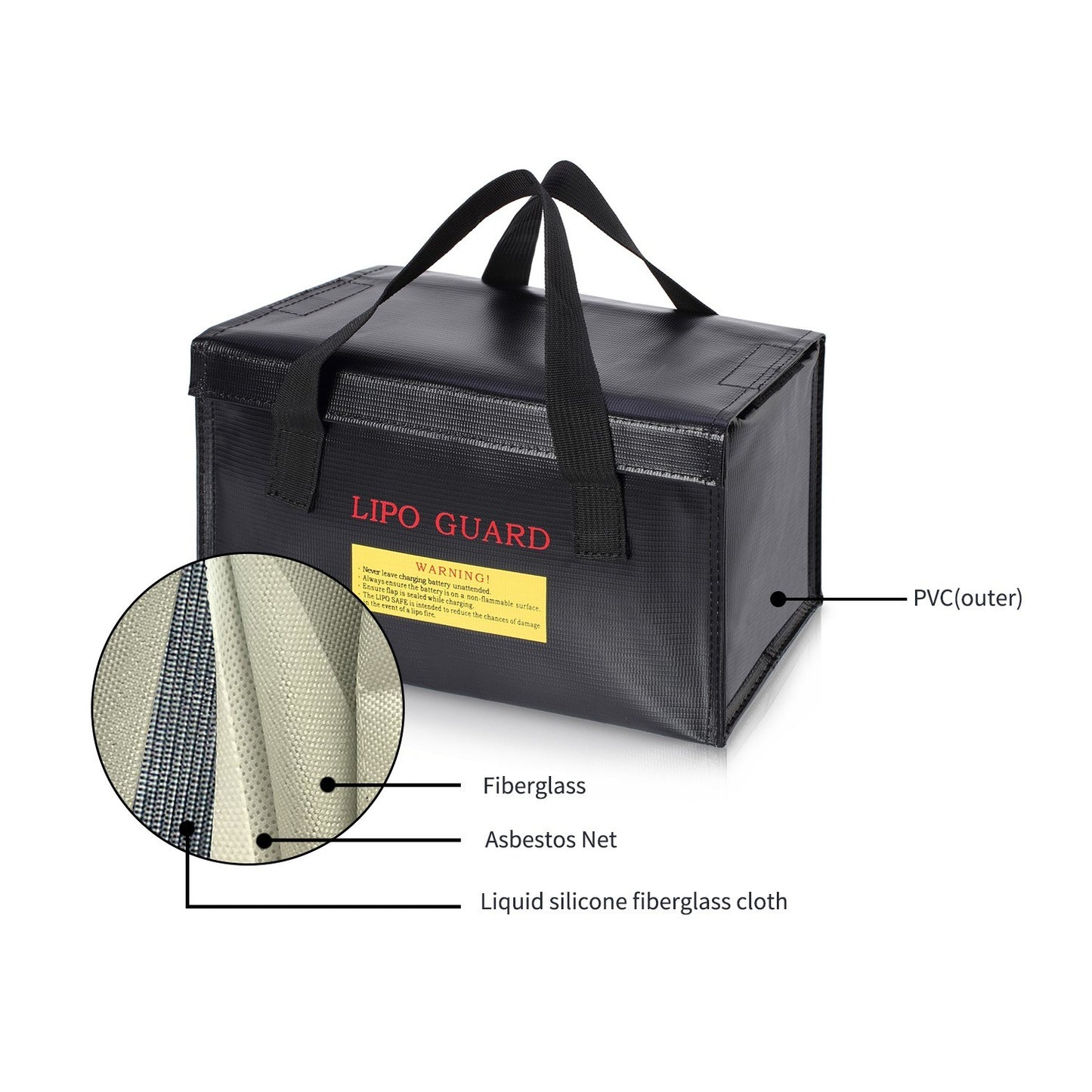 Explosionproof Lipo Battery Safe Bag Guard for Battery Storage and Charging, Size: 260 x 130 x 150mm - Black