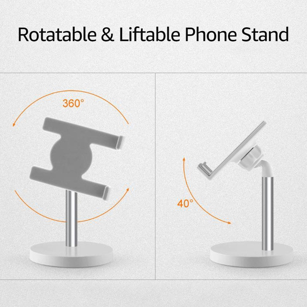 Liftable Aluminum Alloy Phone Stand for Desk / Bed Compatible with Cellphone and Tablet Smaller than 10 Inch - Black/Liftable Phone Stand
