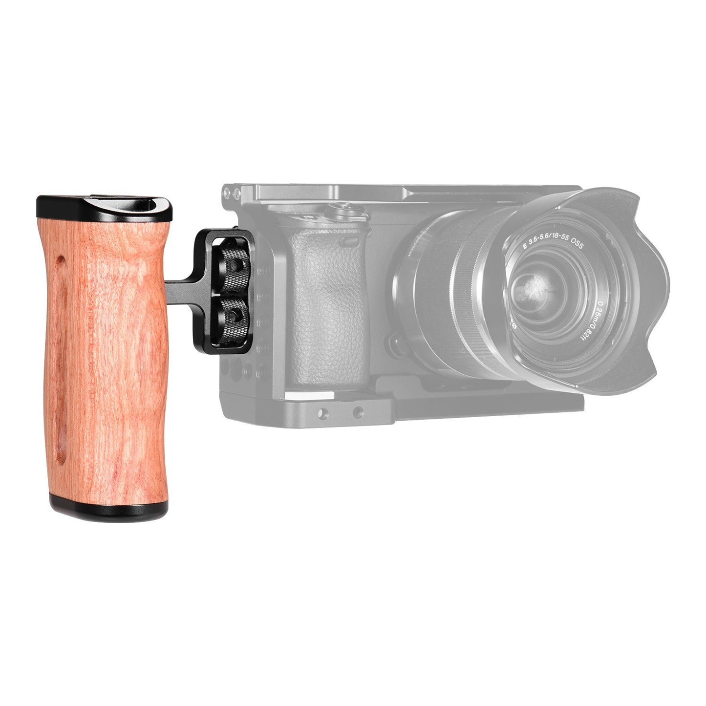 Universal Camera Cage Wooden Handle Side Hand Grip with Cold Shoe Mount 1/4 Inch &amp; 3/8 Inch Screw Holes - 1PC