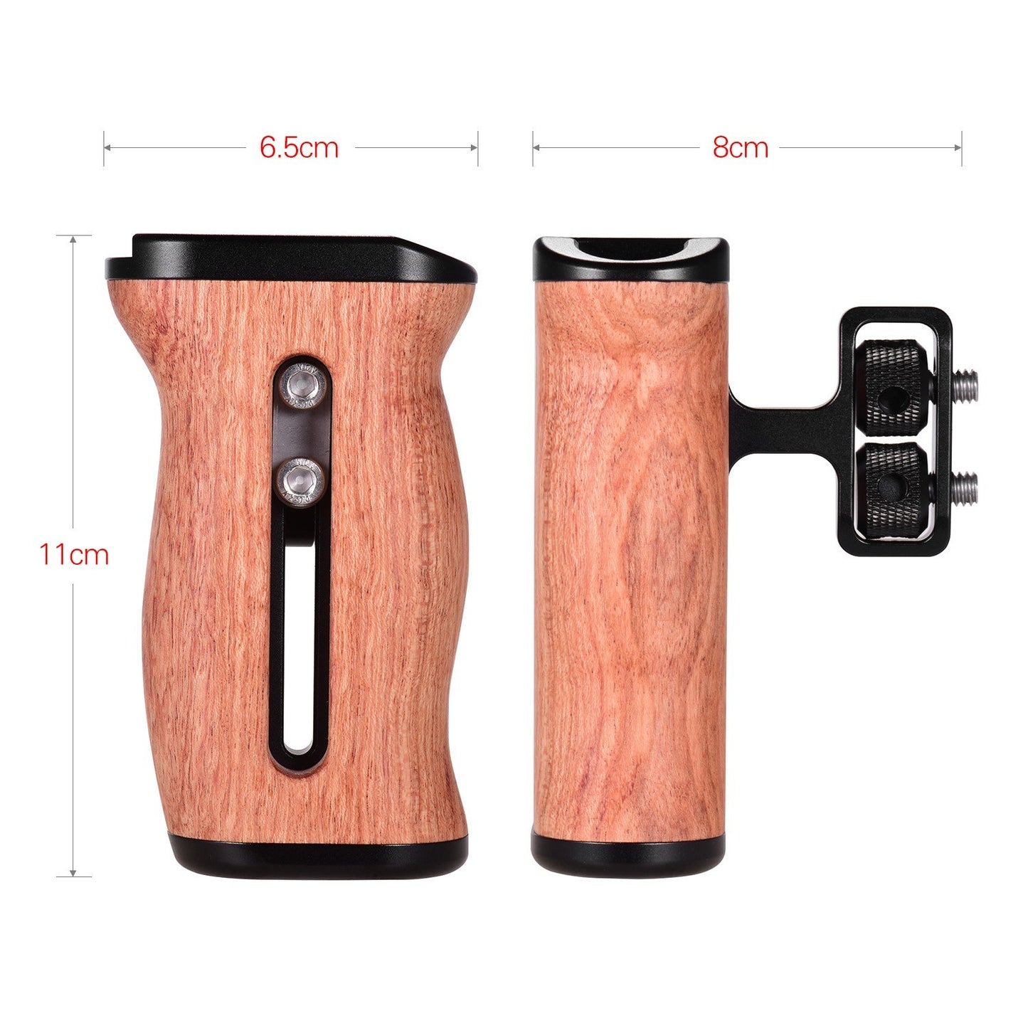 Universal Camera Cage Wooden Handle Side Hand Grip with Cold Shoe Mount 1/4 Inch &amp; 3/8 Inch Screw Holes - 1PC
