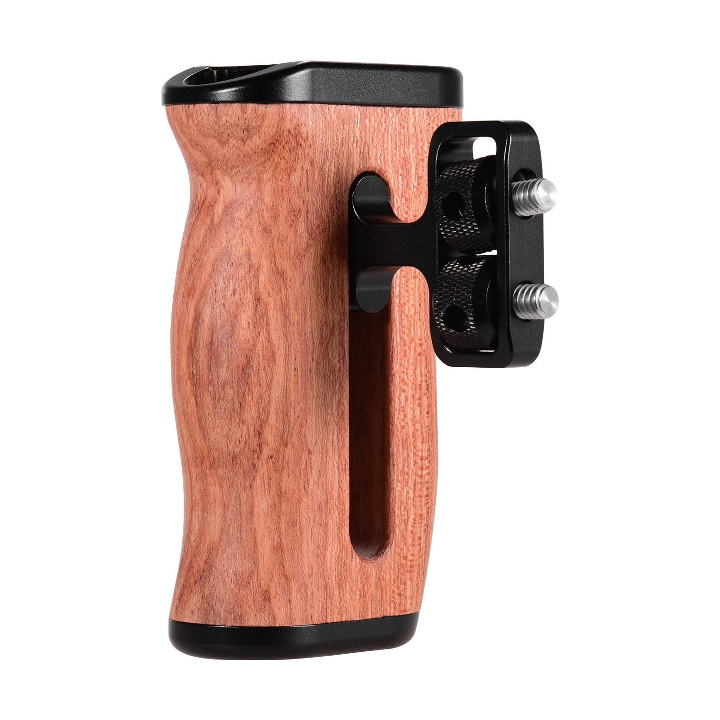 Universal Camera Cage Wooden Handle Side Hand Grip with Cold Shoe Mount 1/4 Inch &amp; 3/8 Inch Screw Holes - 1PC