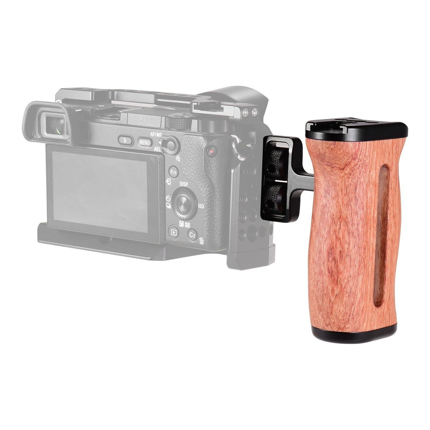 Universal Camera Cage Wooden Handle Side Hand Grip with Cold Shoe Mount 1/4 Inch &amp; 3/8 Inch Screw Holes - 1PC