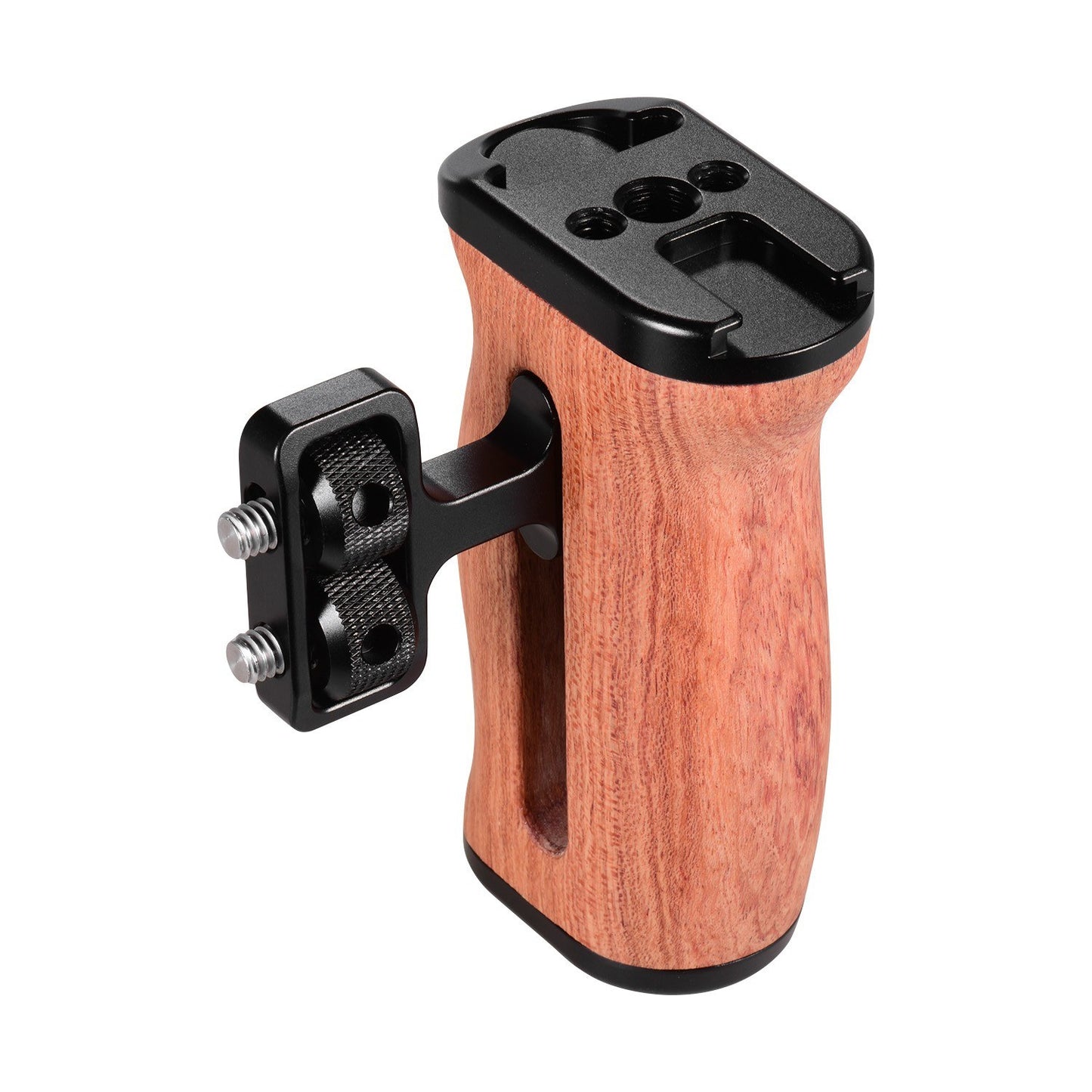 Universal Camera Cage Wooden Handle Side Hand Grip with Cold Shoe Mount 1/4 Inch &amp; 3/8 Inch Screw Holes - 1PC