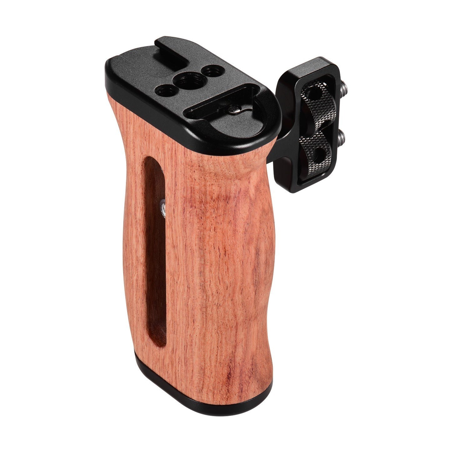 Universal Camera Cage Wooden Handle Side Hand Grip with Cold Shoe Mount 1/4 Inch &amp; 3/8 Inch Screw Holes - 1PC
