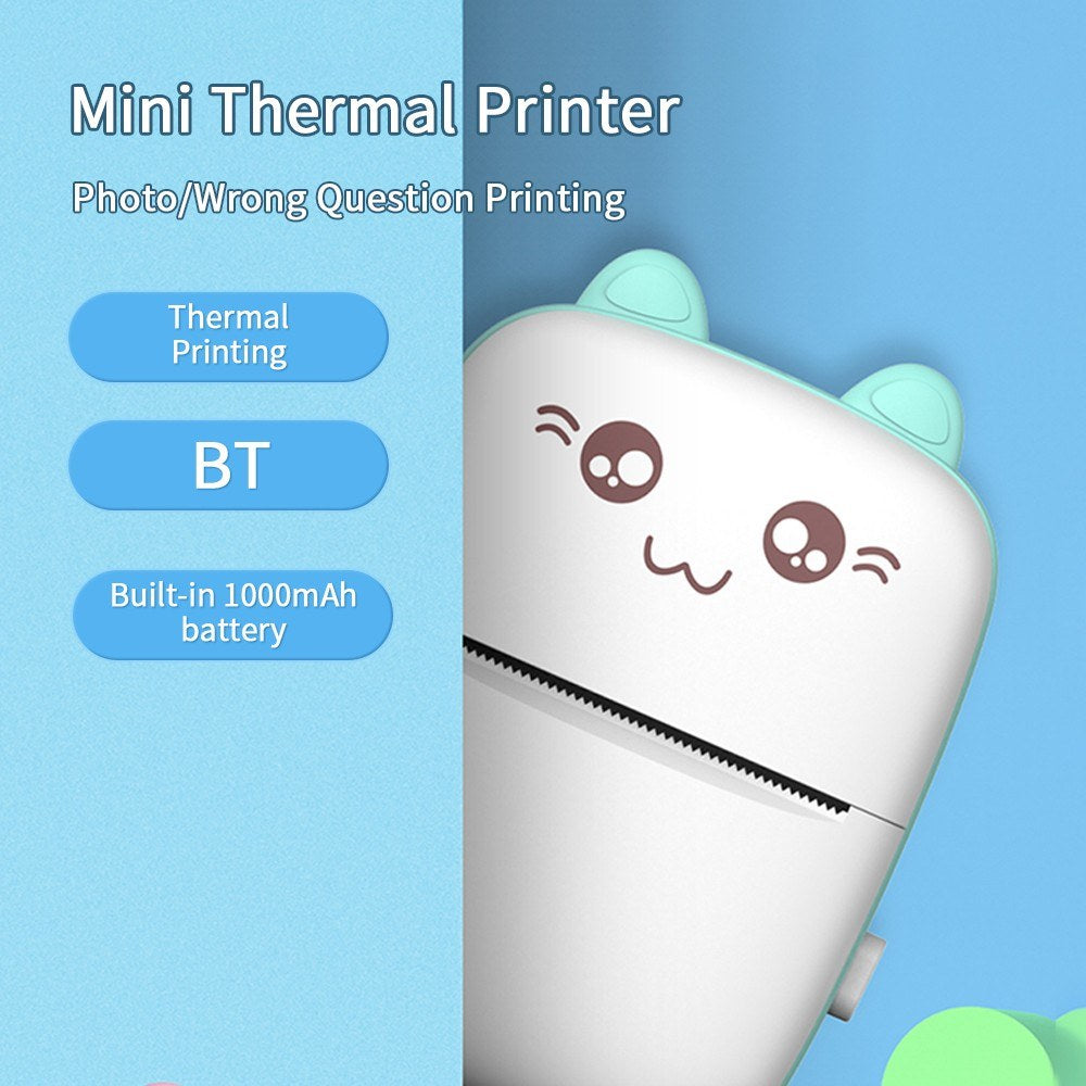 Mini Thermal Printer Wirelessly BT 200dpi Photo Label Memo Wrong Question Printing with USB Cable - Blue